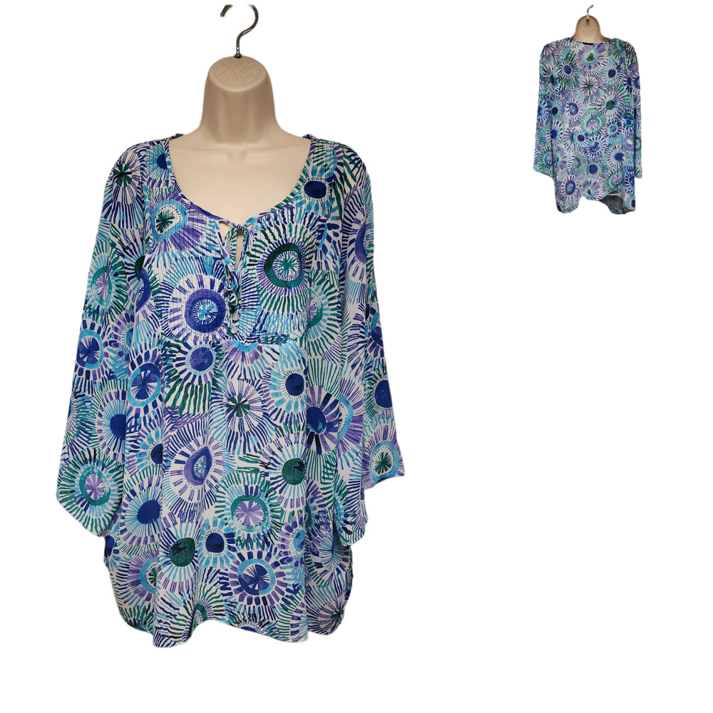 FASHION BUG MULTICOLOR BLUE FLORAL 3/4 SLEEVE SIZE 3XL